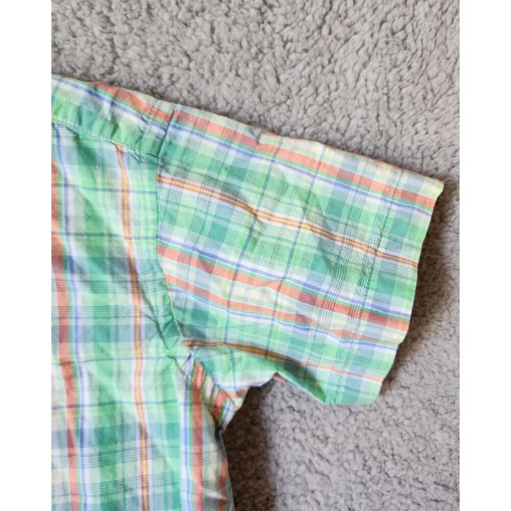 Ralph Lauren Green Plaid Short Sleeve‎ Button Down Pony Logo Shirt Youth Size 7